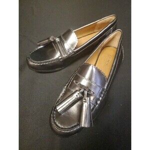 Coach Haydee Silver Pewter Metallic Leather Tasseled Loafer Shoes Size 6B NWOT